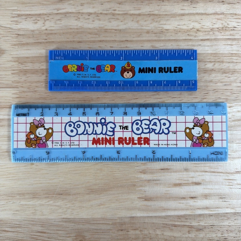 Vintage 1983 Bonnie & Bernie Bear RARE Mini Blue Plastic Rulers 1985 1986